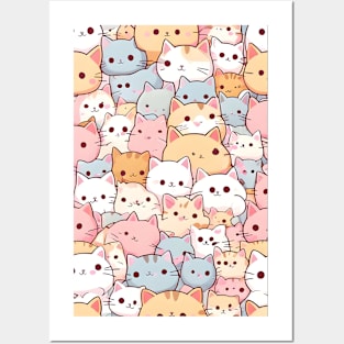 Cute Kawaii cat pattern Posters and Art